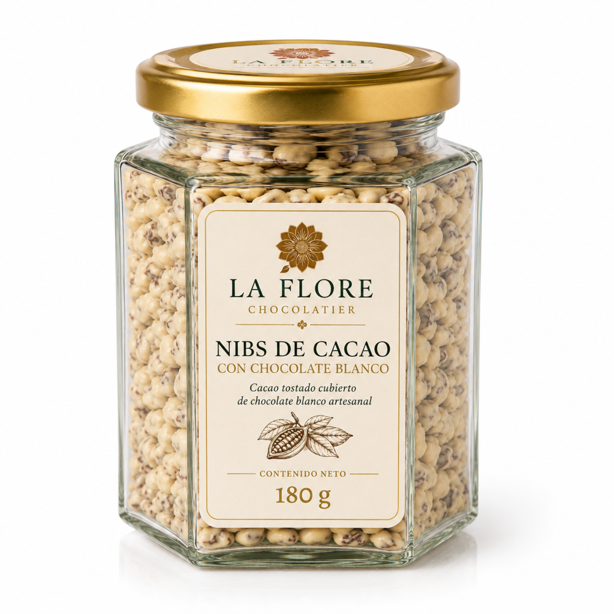 Nibs de Cacao con Chocolate Blanco (180 g)